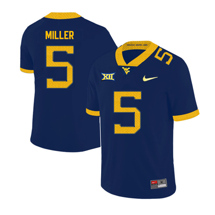 NCAA Men's Dreshun Miller West Virginia Mountaineers Navy #5 Nike Stitched Football College 2019 Authentic Jersey BI23X22OJ